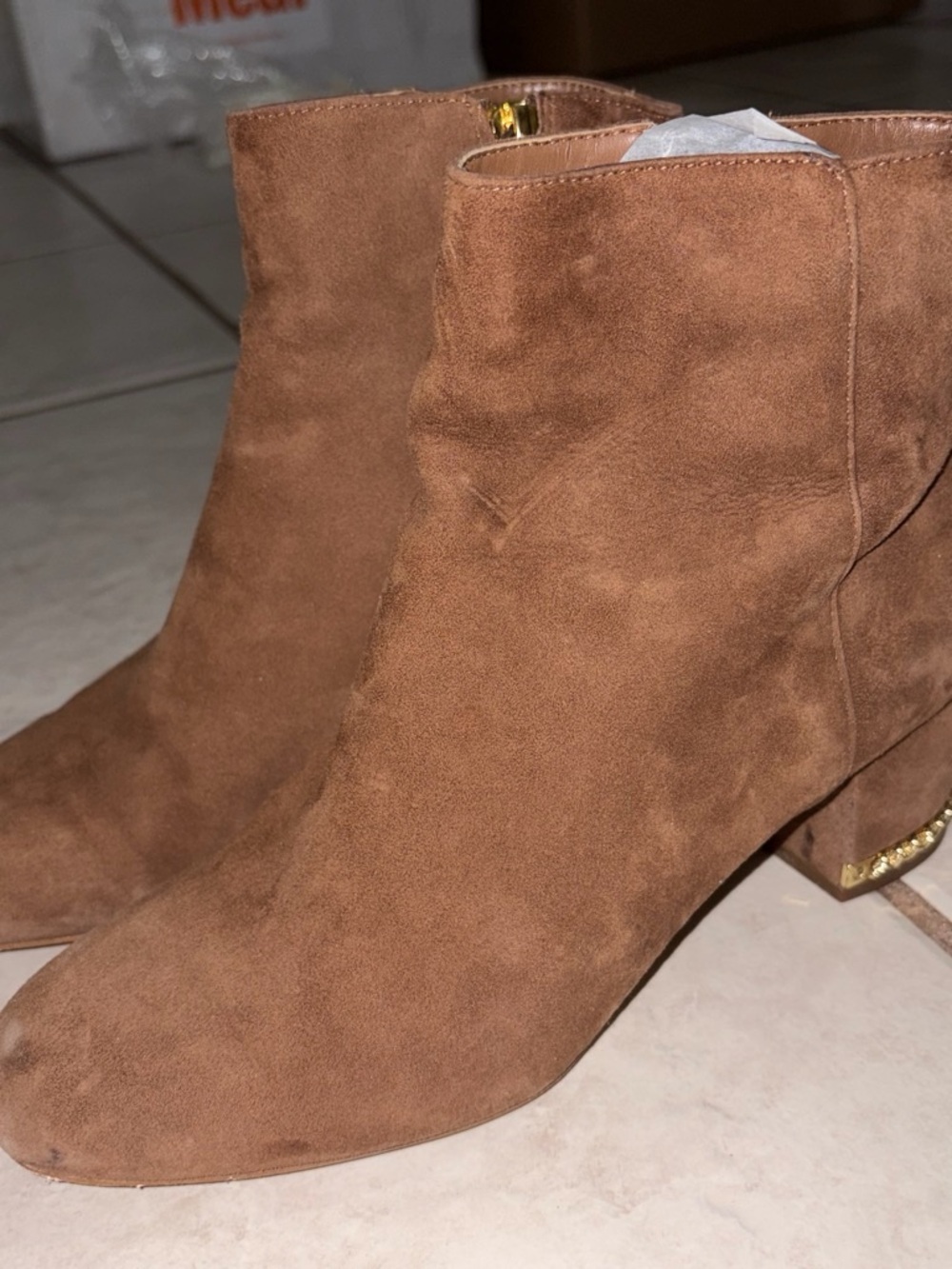 Michael Kors Brown Suede Ankle Boots with Gold Accent